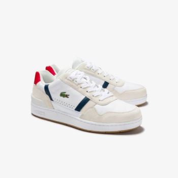 Lacoste T-Clip Tricolour Leather and Suede Sneakers Pánské - Tenisky Bílé / Béžový | CZ-N6AMkF